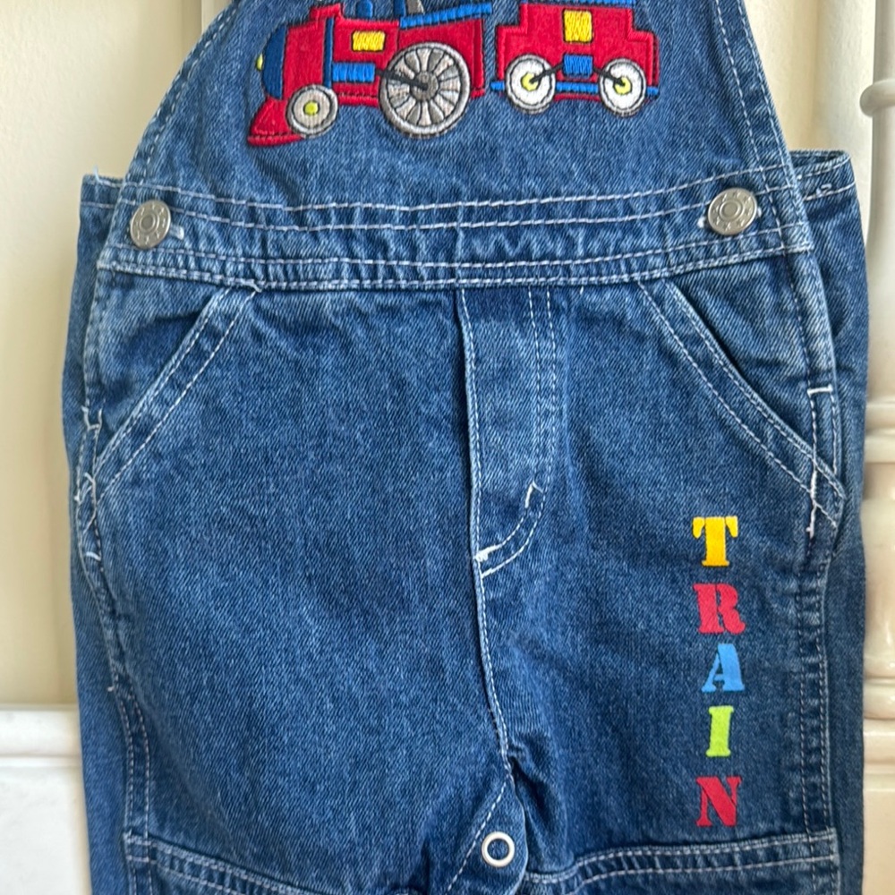 Kids Denim Overalls with Train Embroidery - Picture 3 of 7